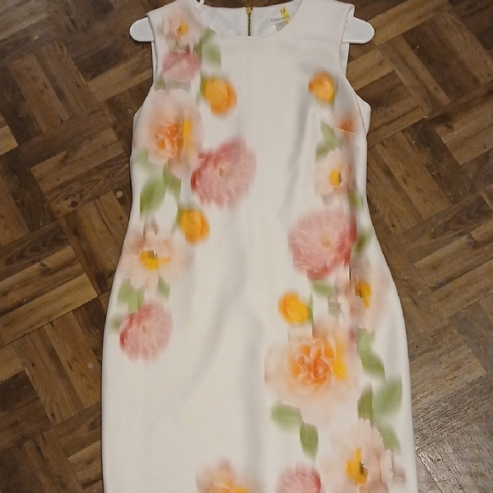 CALVIN KLEIN Womens Size 10 White Floral Pleated Midi Dress